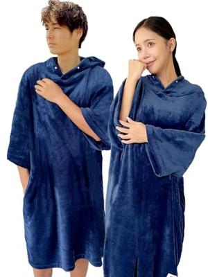 [BSQUAREZ] Sauna Poncho, Changing Poncho, Surf Poncho, Soft and Fluffy Flannel Fabric, Bathrobe, After Bath, Absorbent, Quick-Drying, Heat Retaining,