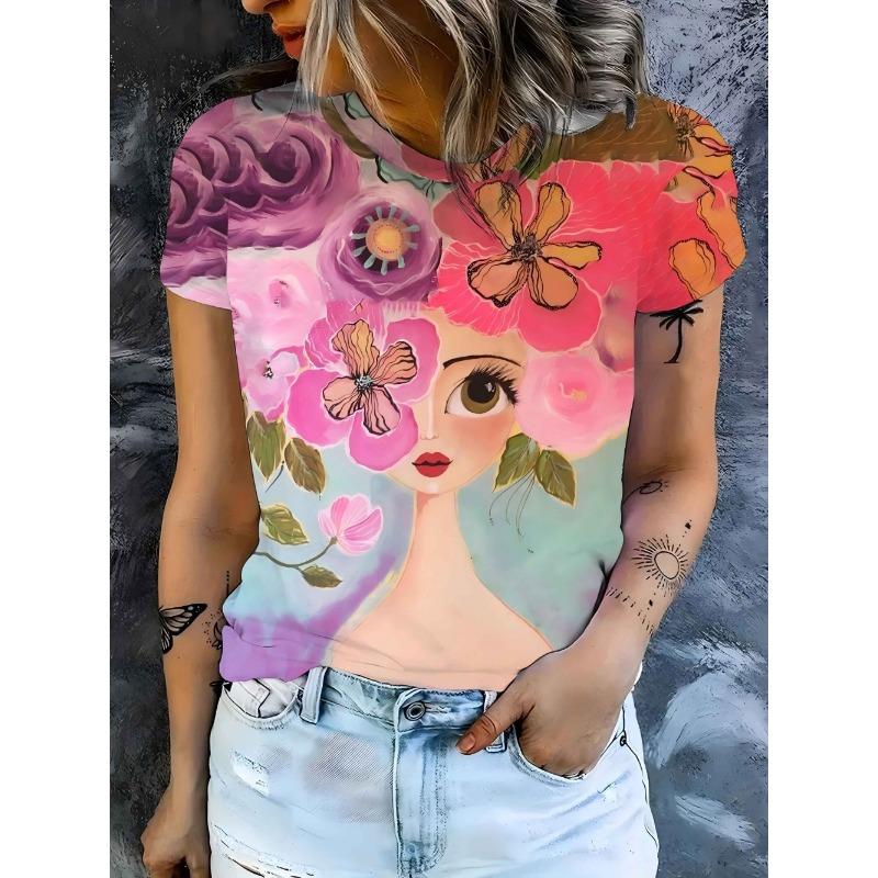 

Женская футболка 3D 3D печать Модная женская футболка с коротким рукавом и круглым вырезом Повседневный удобный топ XS