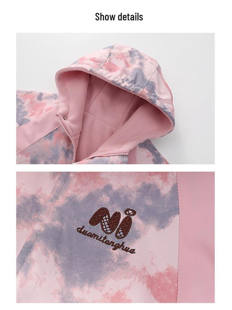 Dwustronna zimowa kurtka z polaru aksamitnego dla dziewcząt - Odwracana wiatrówka dla starszych dzieci, idealna na narty wiosną/jesienią i aktywności na świeżym powietrzu.