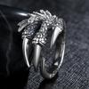 Vintage Punk Titanium Steel Eagle Dragon Claw Ring Gothic Halloween Jewelry for Men Open Rock Animal Skull Ring