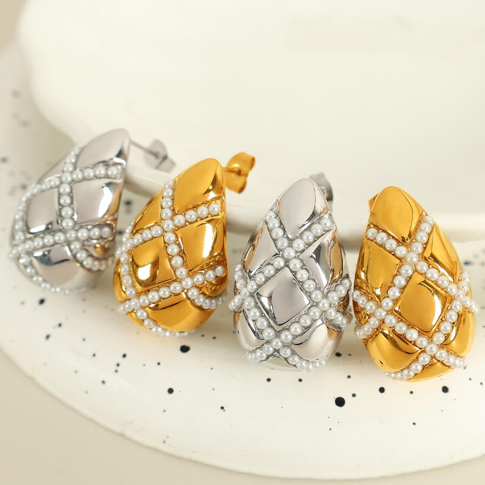 Design Hohl Wassertropfen Voll Diamant Ohrringe Ohrschmuck Titanstahl Vielseitige Ohrringe Damen Vielseitiger Schmuck