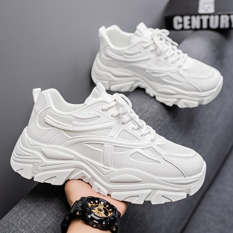 Frühlings Herren Atmungsaktive Weiße Mesh-Sneaker - Trendige Lässige Dad-Schuhe mit Dicker Sohle