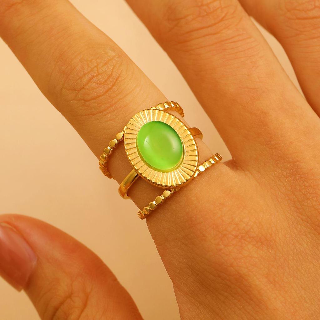 Vintage Turquoise Stainless Steel Open Finger Ring for Women