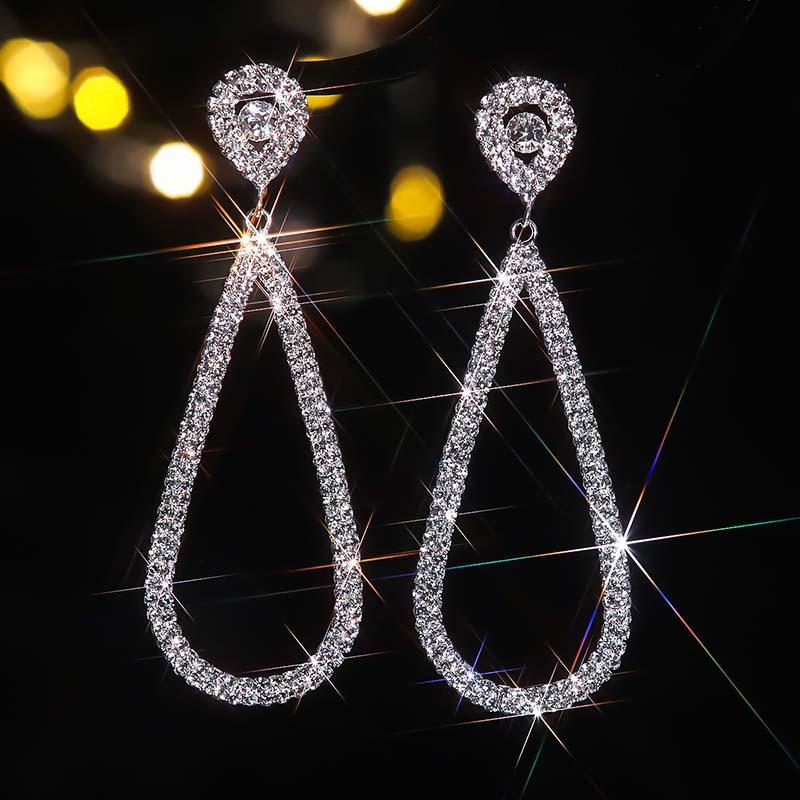 Super Flash Full Diamond Drop-shaped Hollow Stud Earrings Exaggerated Atmosphere Earrings Light Luxury High-end Temperament Earrings