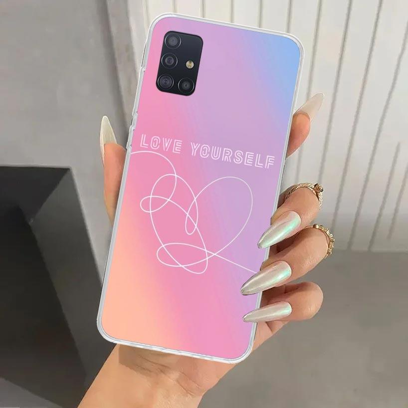 Love Yourself Flower Heart Line Kpop Phone Case for Samsung Galaxy A52 A32 A22 A12 A02S A50S A30S A10S Note 20 Ultra 10 Plus S10