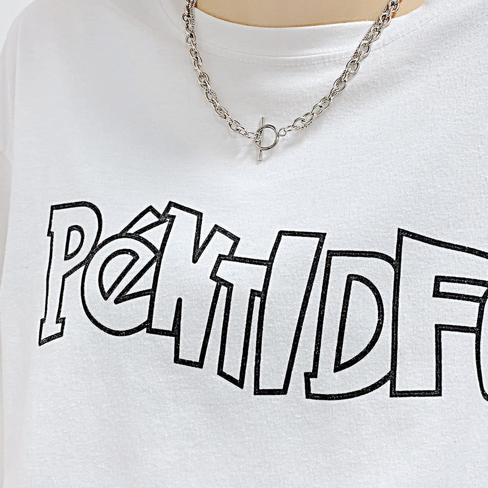 Necklace for Double Mantel Asymmetrical Chain Shiny For New Hip Hop Accessory [Rockyu] Women, Hypoallergenic, Silver, Strand, Necklace, Azuki, Kihei,