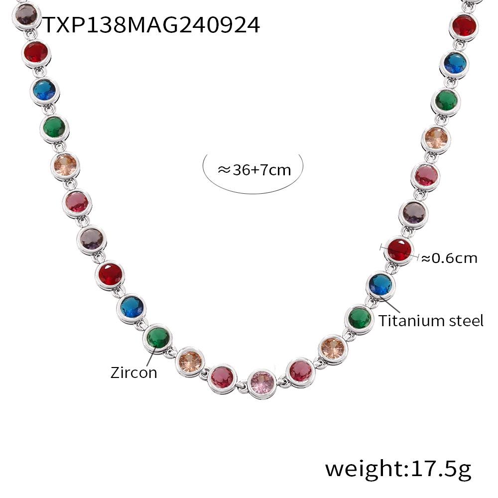 Bohemian Zircon Jewelry Set: Colorful Beads, Round Necklace & Bracelet, Titanium Steel with PVD Plated 18K Gold.