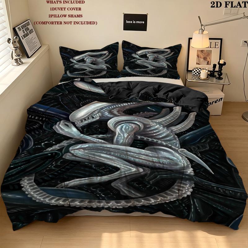 Alien Pattern Bedding Quilt Set Quilt Cover Pillowcase Home Birthday Gift(1 * duvet cover + 2 * pillowcase, without core)