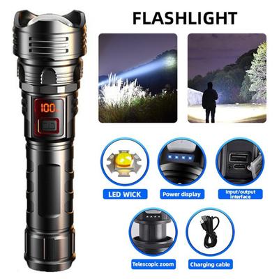Wiederaufladbare Zoom-Taschenlampe mit digitaler Leistungsanzeige Wasserdichte LED-Taschenlampe Hohe Helligkeit Taschenlampe für Outdoor- und Notfallgebrauch