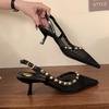 Fashion Pointed Toe Fashion Rivet Ladies Medium Heels Sandals Shoes Female Mesh Breathable Footwear Women Heeled Sandals Shoes Pumps
