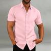 Men's Retro Solid Color Cotton Linen Shirts Casual Summer Loose Short Sleeve Lapel Shirt