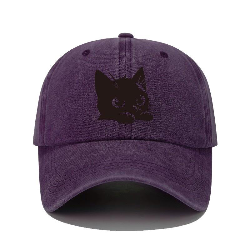 Little Black Cat Printed Baseball Hat Retro Lightweight Washable Hat Adjustable for Men and Women