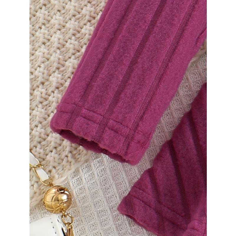 Chic Girls' Bow-Knot Long Sleeve Dress & Pants Set - Cozy Fleece-Lined, Solid Color, Machine Washable - Perfect for Fall/Winter, Perfect for Outdoor