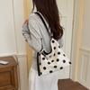 Korean Style Polka Dot Tote Bag Women Large Capacity Linen Look Shoulder Commuter Bucket Crossbody
