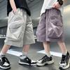 Kids Child Design Summer Cargo Shorts Pocket for Teen Boys Casual Khaki Purple Cotton Knee Length Short Pants Age 5-14Y