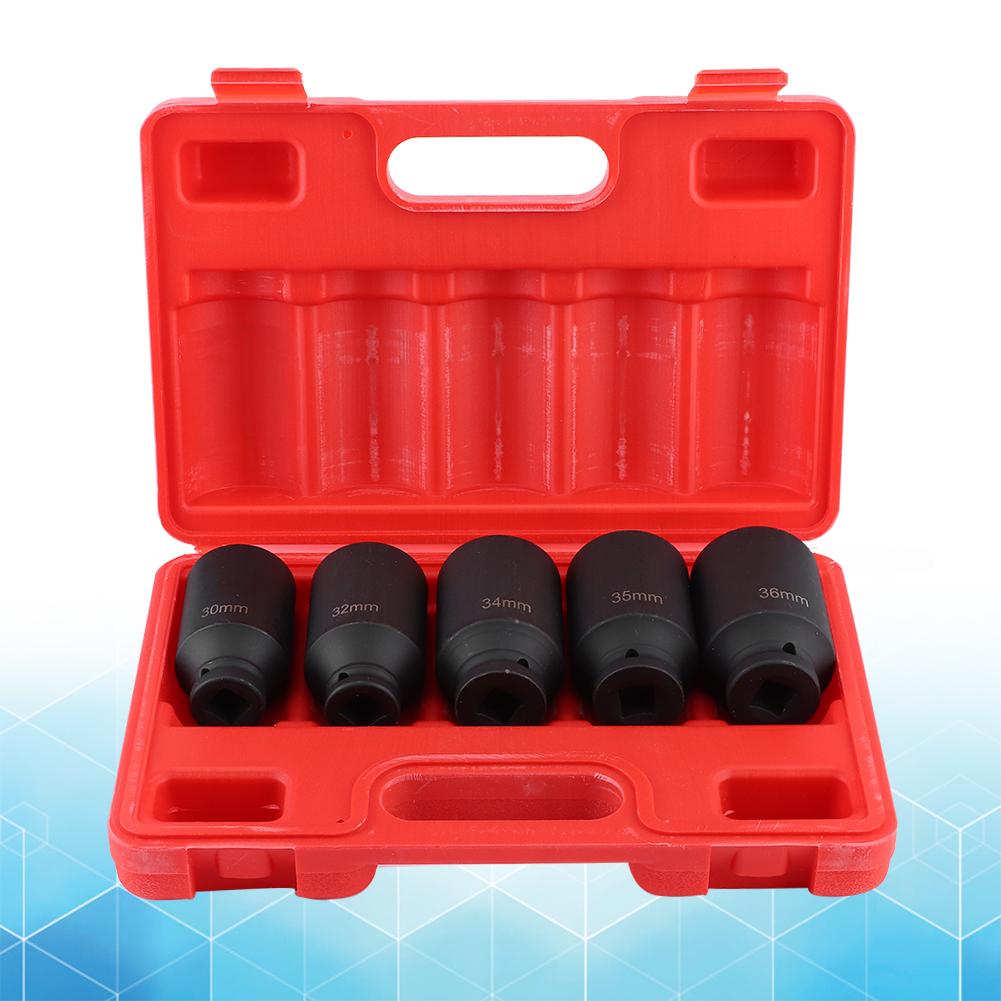 Zestawy 5 szt. nasadek 12-kątnych do nakrętek piast osi, głębokie, udarowe, metryczne, na klucz zapadkowy 1/2 cala