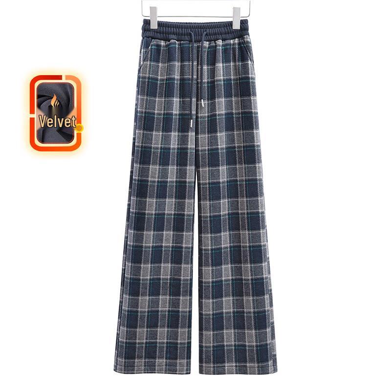 

Sibaishe Women s Fleece-Lined Plaid Elastic Waist Drawstring Casual Pants
