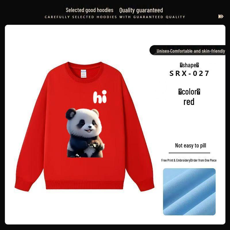 Custom Panda Pattern Heavyweight Long Sleeve Crew Neck Sweatshirt for Milk Tea Shop Workwear