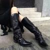 Fashion Wasteland Punk Style Gothic Black Vintage Motorcycles Boots for Women Pointy Toe Rivets Western Boot Shoes