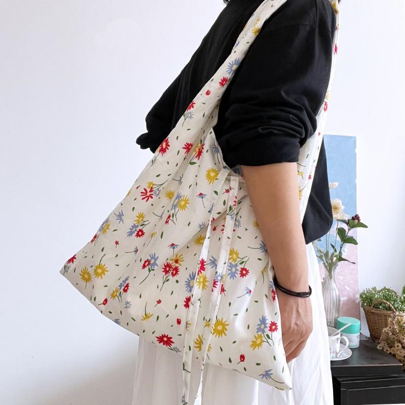 Ins Style Fresh Artistic Flower Bag Thin Cotton Cloth Three-color Small Floral Shoulder Canvas Vest
