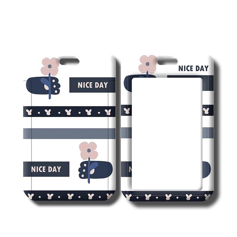 Estuche deslizante de dibujos animados Kawaii, etiqueta de identificación, funda para permiso de trabajo, funda con estampado de oso y conejo, soporte para tarjeta con nombre de permiso de trabajo