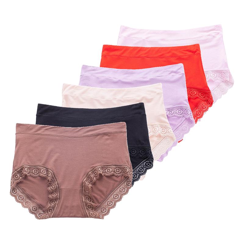 6Pcs Ladies Big Size Briefs Mid-high Panties Breathable Soft Women's Underwear Fit 45kg To 105kg