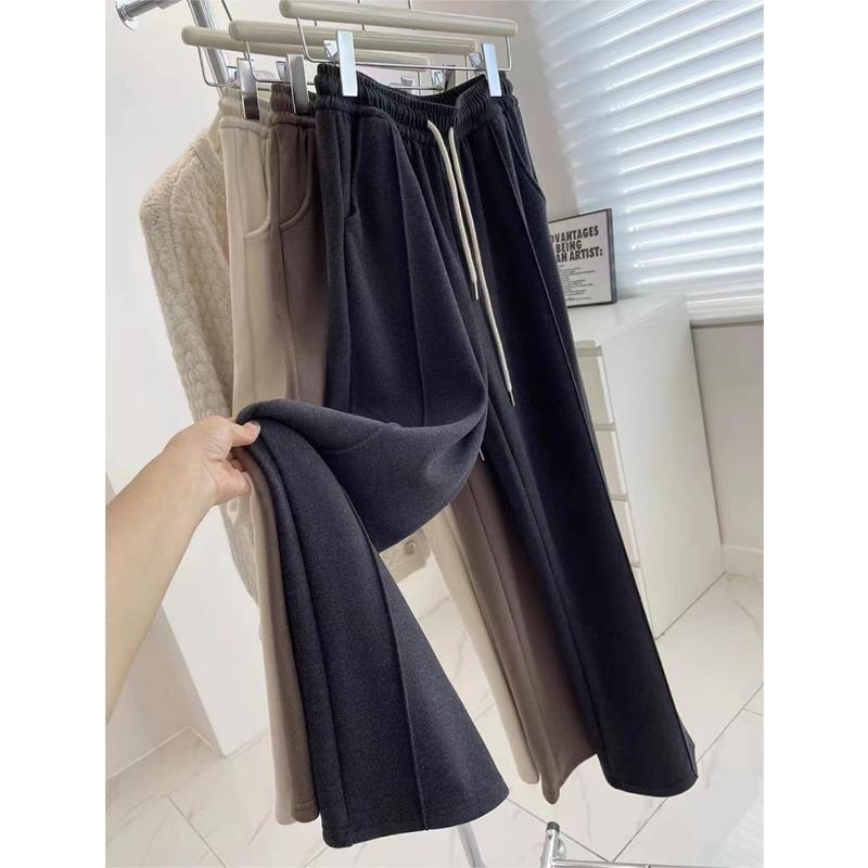 Composite Fleece Thickened Warm Elastic Waist Loose Straight Leg Casual Pants