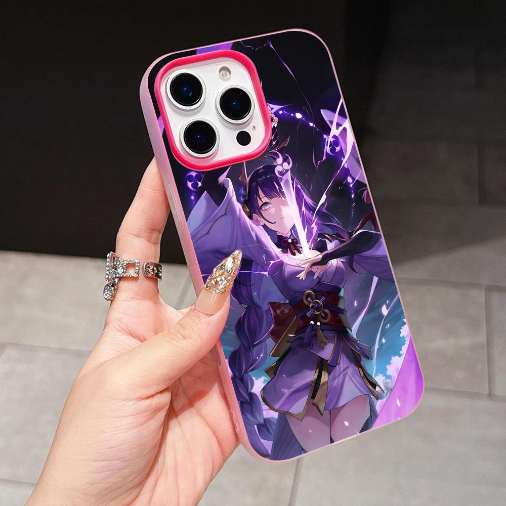 Game GI Raiden Shogun Jelly Double layer Rose Red Mobile Phone Case for iPhone 17 16 15 14 13 12 11 Air Pro Max Plus Protective