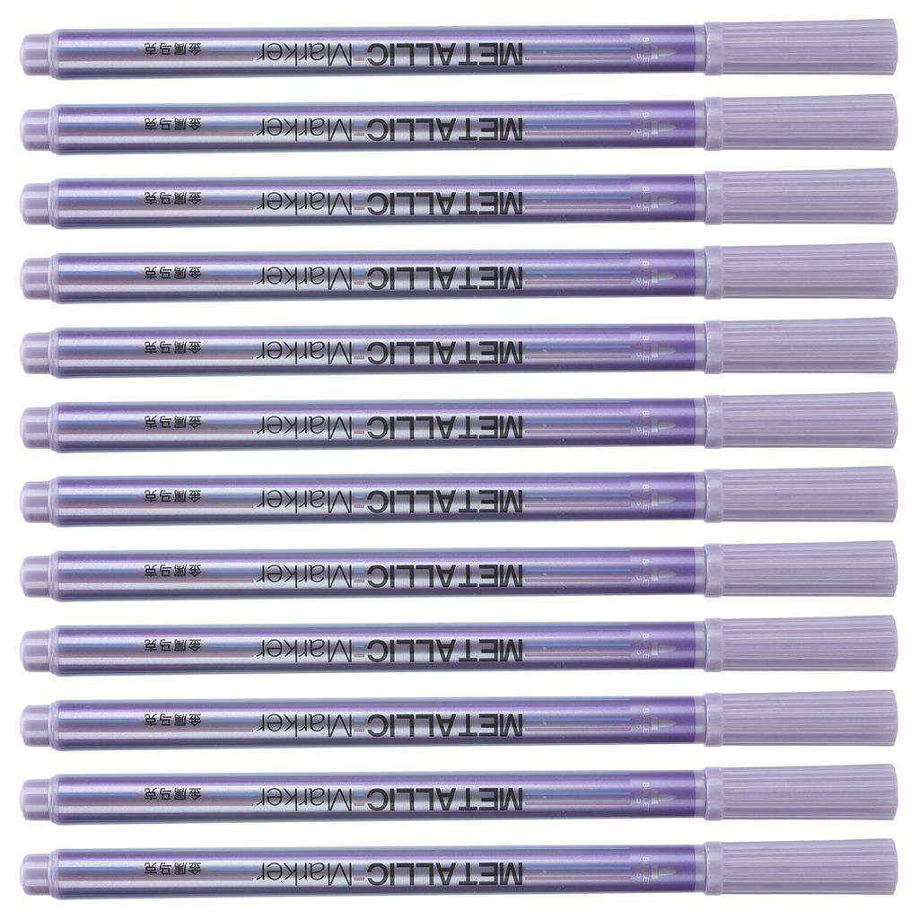 12Pcs Metallic Marker Paint Pen Single Color Permanent Ink Ultra Fine Point Tip Art Supplies
