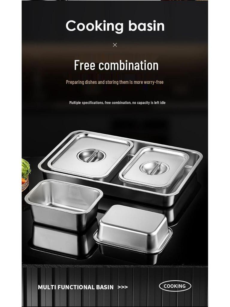 304 Stainless Steel Extra Large Deep Rectangular Self-Service Food Basin with Lid