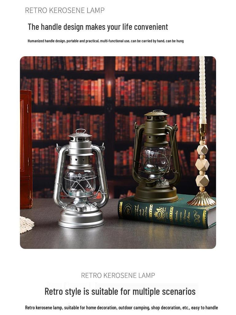 Retro Iron Oil Lamp for Camping, Lantern & Indoor Decor