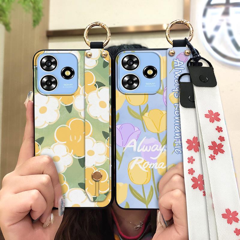 Phone Holder Kickstand Phone Case For ZTE Blade A73 4G/V50 Smart Durable Anti-dust Silicone Wrist Strap Fashion Design