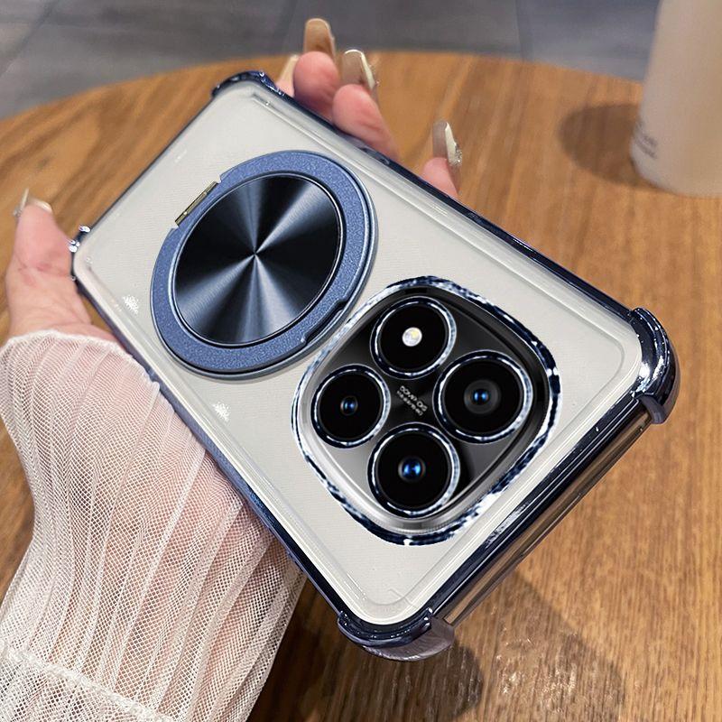 For MI Redmi Note 14 Pro Plus 5G Case Transparent Electroplating 360° Rotating Bracket TPU Skin-Friendly Anti-fall Cover Funda