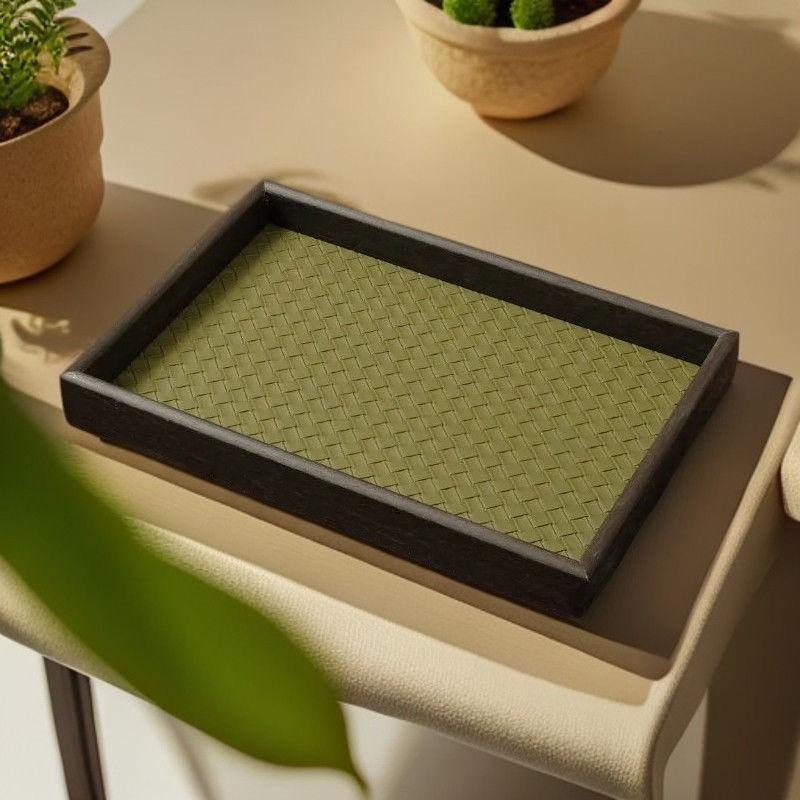 

Vintage Retro Rectangular Desktop Organizer, Light Luxury Leather Tray for Jewelry Keys Entryway Storage, Decorative Home Tea