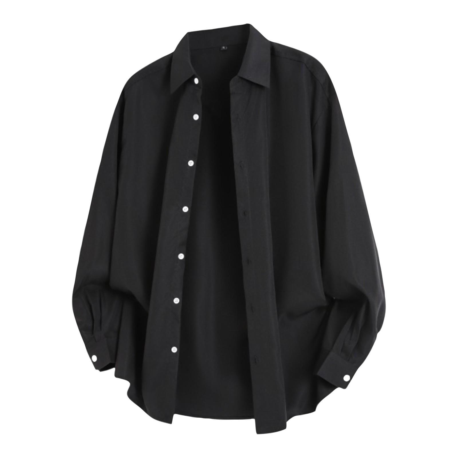 

Men s Casual Comfortable Long-Sleeve Shirt Cardigan With Lapel Collar Top XXL чёрный