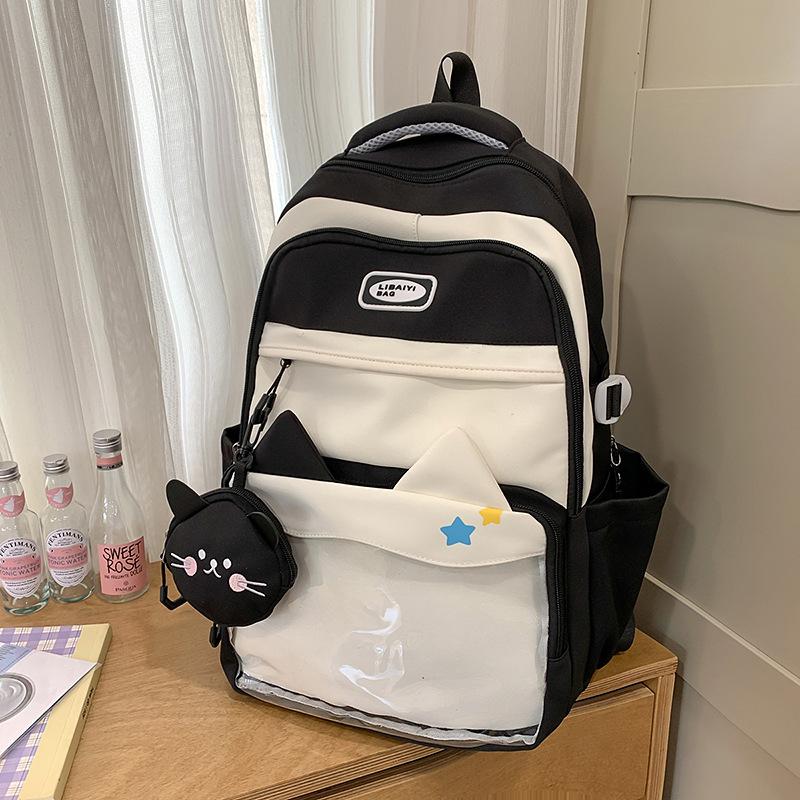 College Style Joker Simple Large Capacity Backpack Female Transparent Pain Bag Junior High School Students' Schoolbags