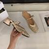 Golden woven mesh bag head half slippers women's shoes outer wear 2025 summer medium and high heel Mary Jane half tray single shoes