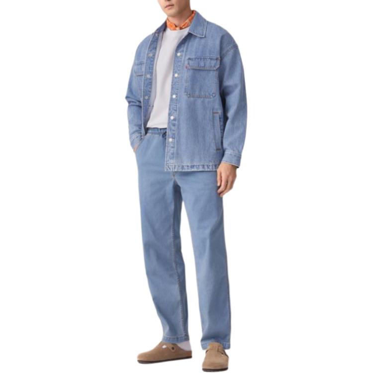 Levis Loose Casual Simple Lapel Single-Breasted Long Sleeve Denim Jacket Men jackets Light-Blue 003MP-0000