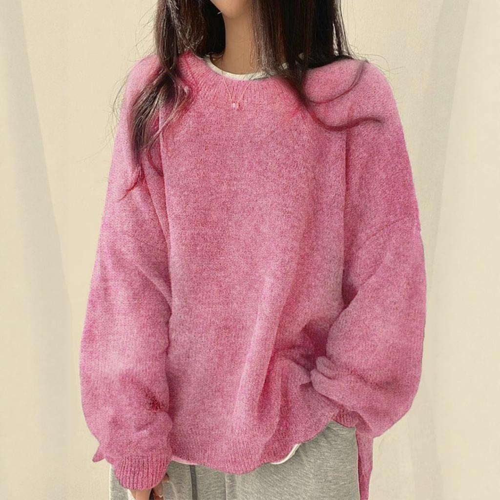 Women's Crew Neck Long Sleeve Knit Sweaters Tops Loose Fit Casual Solid Pullover Jumpers