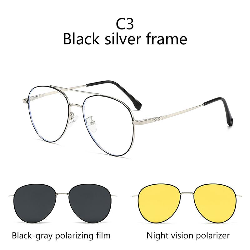 3 In 1 Magnetic Sleeve Glasses Versatile Myopia Glasses Elliptical Frame Polarized Sunglasses Two-In-One Clip-On Sunglasses