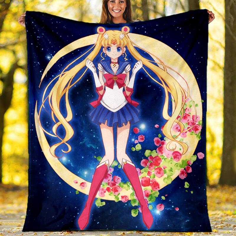 Moon Princess Print Flannel Blanket, Soft Warm Lightweight Throw Blanket for Living Room,Sofa Bed Camping Office