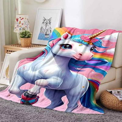 1pc Unicorn Rainbow Soft Warm Throw Blanket Nap Blanket For Couch Sofa Office Bed Camping Travel,Comfortable