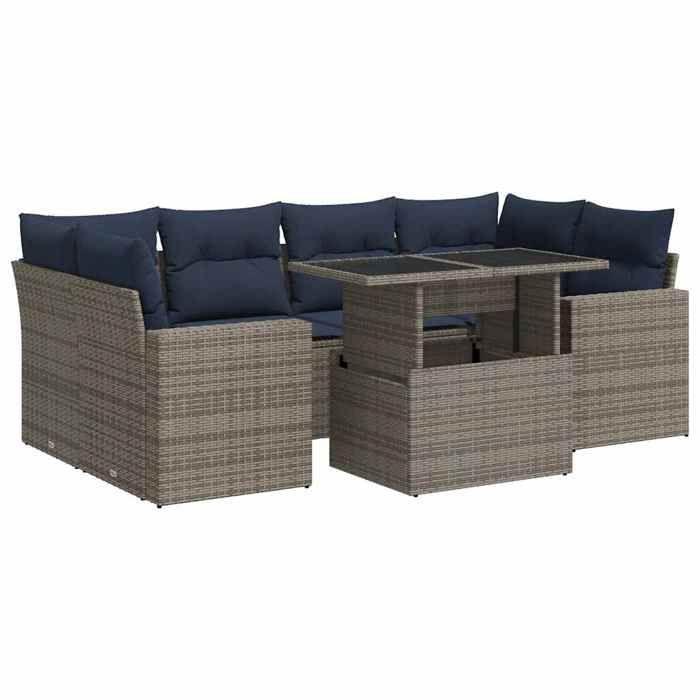 VidaXL Garden Lounge Set with Cushions 7 Pcs Grey Braided Resin Acacia 3326272