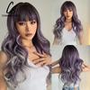 CharmSource Lange natürliche gewellte Perücke mit ordentlichem Pony/Fransen für Frauen, rosa Haar, synthetische Perücken, Cosplay, Party, hitzebeständige Faser