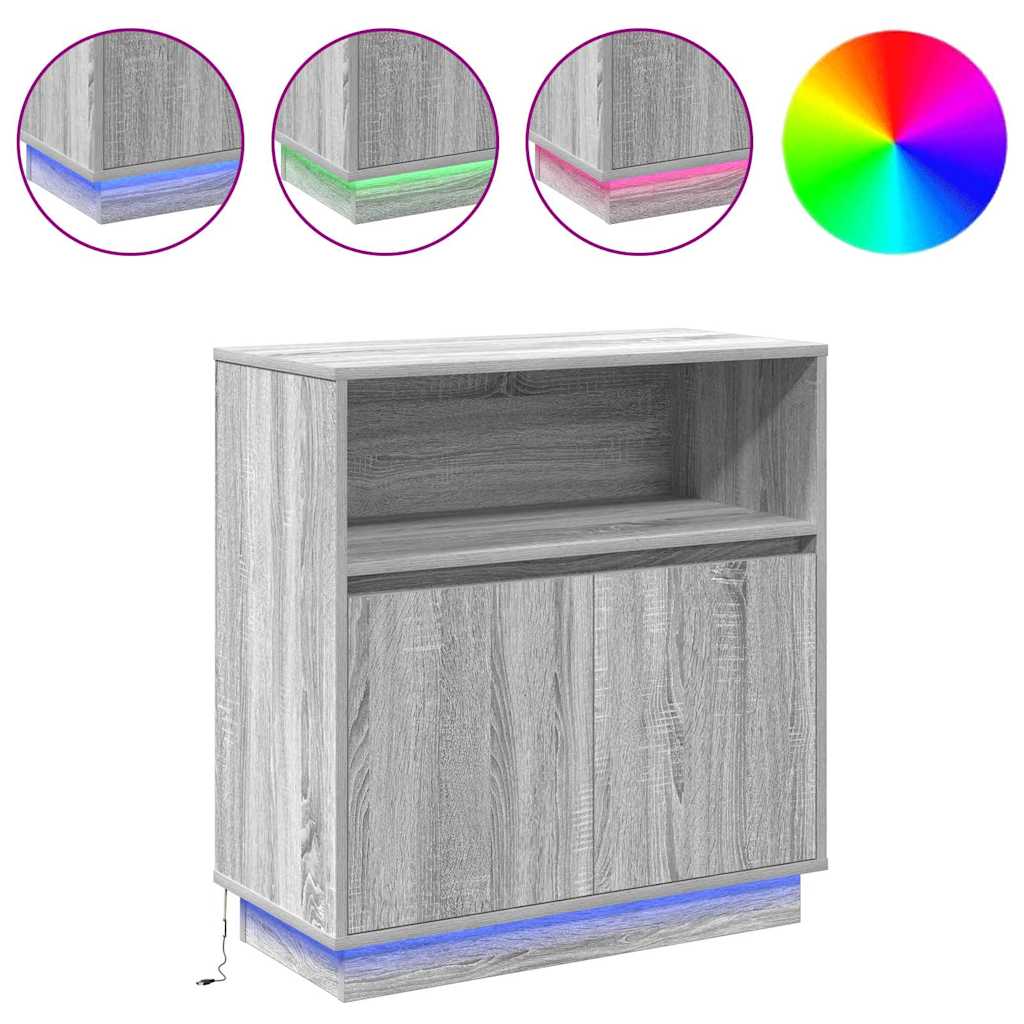 LED Sideboard Grey Sonoma 71 x 34.5 x 75 cm Particleboard