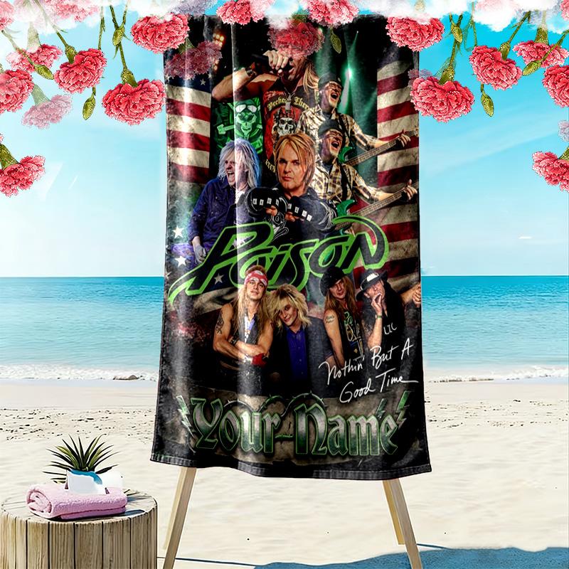 Name Custom Poison Band Print Beach Towel, Large Soft Quick Dry Towel for Beach Camping Swimming