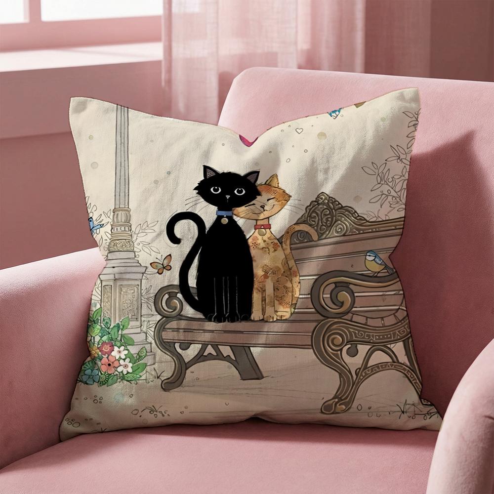 Cartoon Little Black Cat Cushion Cover Multi-Scene Pillow Cover for Home & Car - Reversible, Soft & Durable for Daily Use