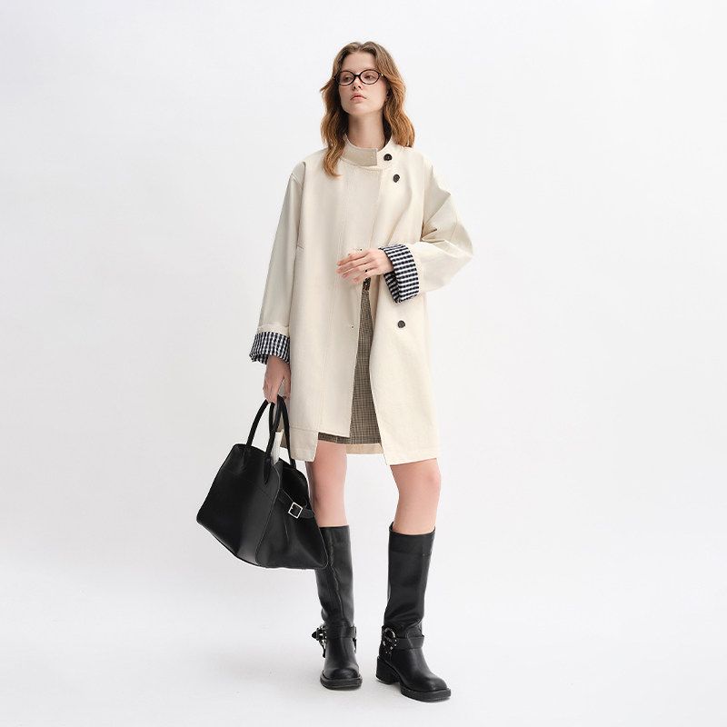 

Plus-Size Women s Clothing [Nordic Journey] Stand-Up Collar Trench Coat, New Autumn Style, Slimming and Versatile Mid-Length Coat Pistachio White UK4