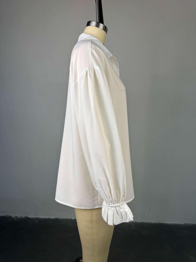 2025 Summer Women's Lapel Long-Sleeve Shirt: European & American Style, Loose Simple Design