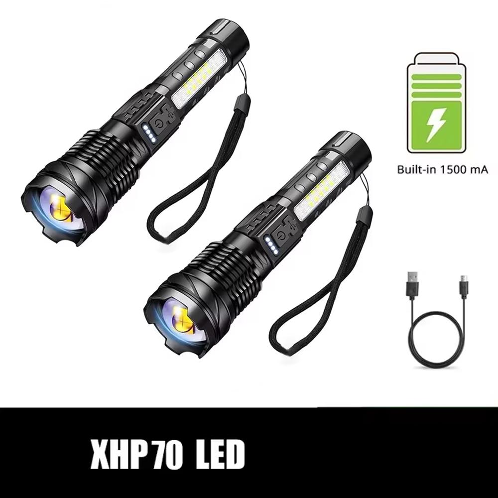 Powerful XHP50 LED Flashlight Waterproof 18650 Torch With Side Light 7 Modes Camping Fishing Lantern USB Rechargeable Zoom Lamp